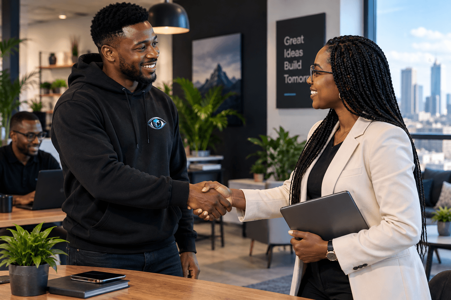 An Eycube team member welcoming a new partner