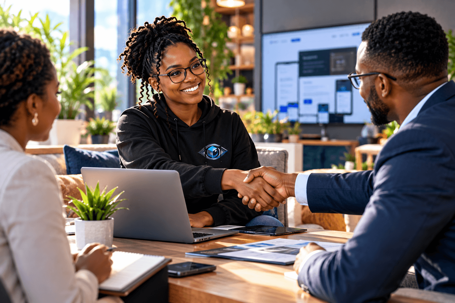 An Eycube partner in a client meeting